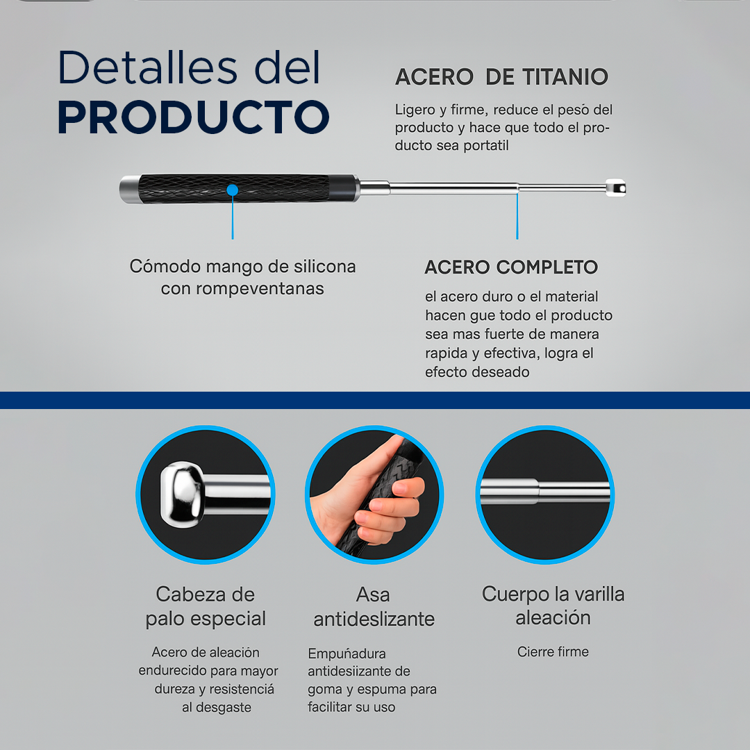🚨 Bastón Retráctil en Acero – Cuida de ti en todo momento🛡️