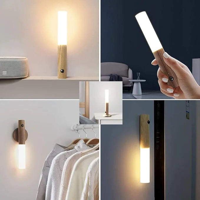 💡WoodGlow™ Lámpara de pared de madera con sensor de movimiento - inalambrica