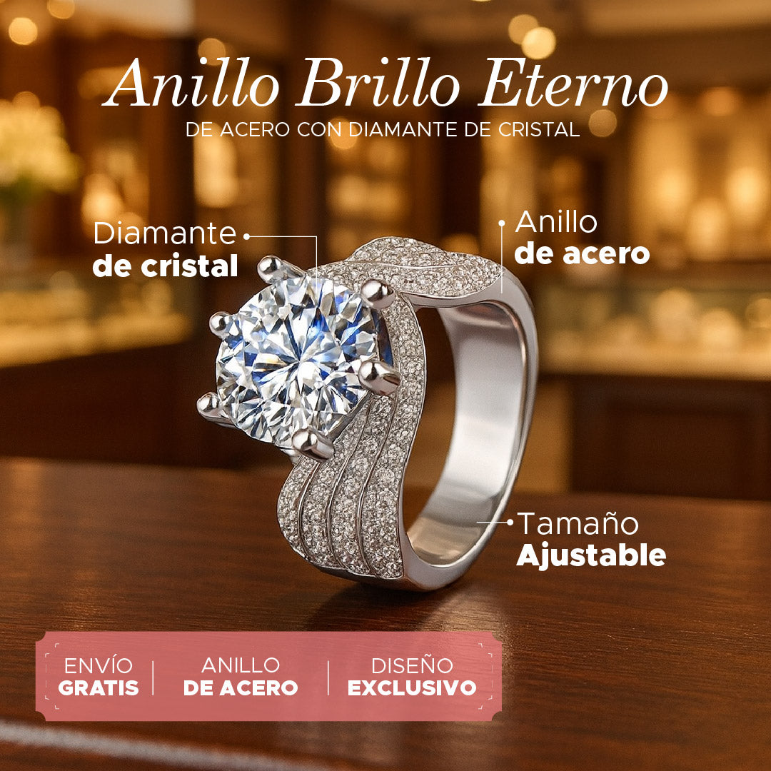 💍✨ ANILLO DE ACERO BRILLO ETERNO™ Ajustable con diamante de cristal ✨💍