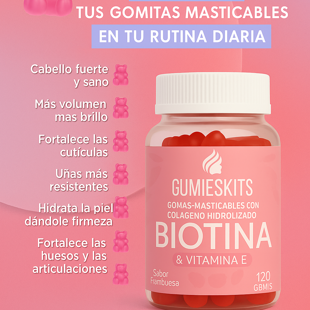🌸 GUMIESKITS™ PAGA 1 Y LLEVA 2 Frascos de Gomas de Biotina + Colágeno y Vitamina E