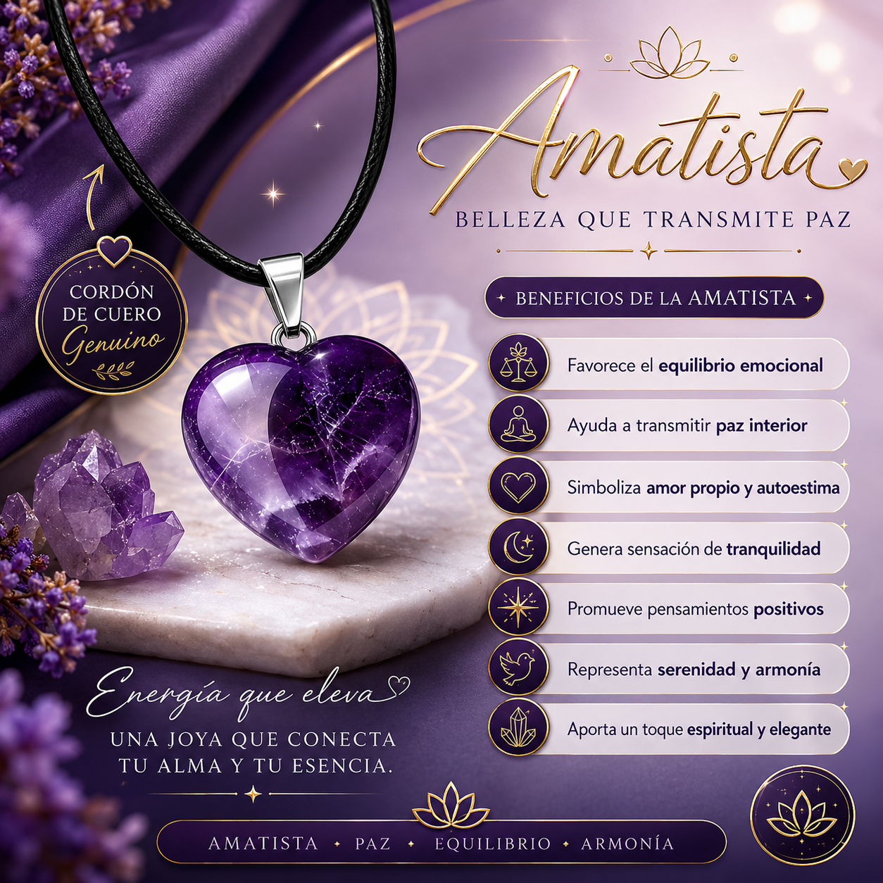 💜✨ COLLAR CORAZÓN DE AMATISTA NATURAL ✨💜
