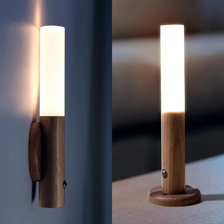 💡WoodGlow™ Lámpara de pared de madera con sensor de movimiento - inalambrica