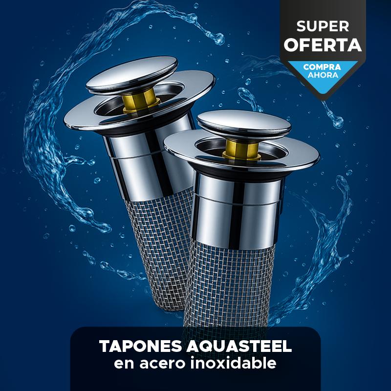🚨PAGA 1 Y LLEVA 2 Tapones en acero inoxidable AquaSteel™, sella y drena con un toque 👍
