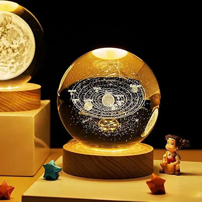 🌙 Lámpara Cósmica de Cristal con Planetario Interior 🌛