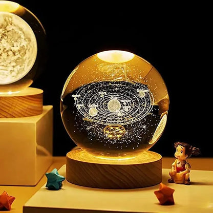 🌙 Lámpara Cósmica de Cristal con Planetario Interior 🌛