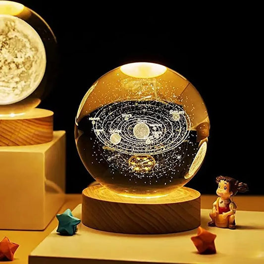 🌙 Lámpara Cósmica de Cristal con Planetario Interior 🌛