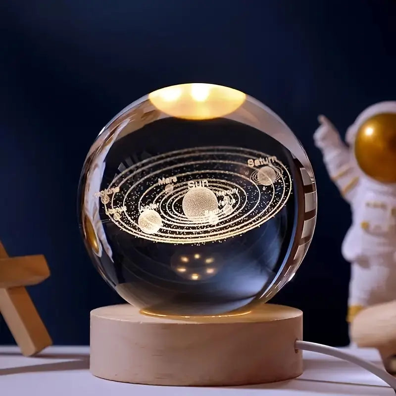 🌙 Lámpara Cósmica de Cristal con Planetario Interior 🌛