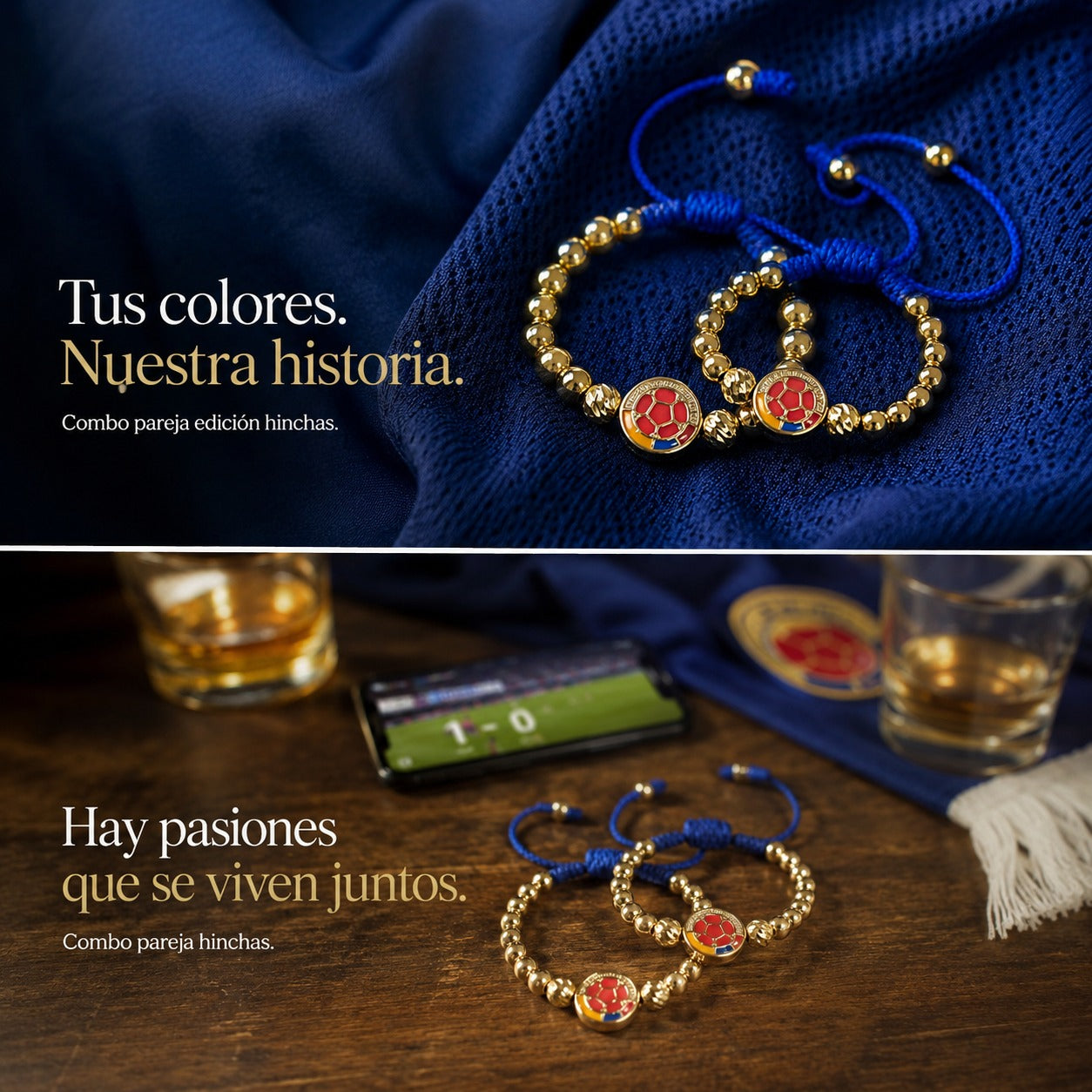 ⚽🔥 ¡SET X 2 PULSERAS CON BALINES EN BAÑO DE ORO! PASIÓN POR LA SELECCIÓN🔥⚽