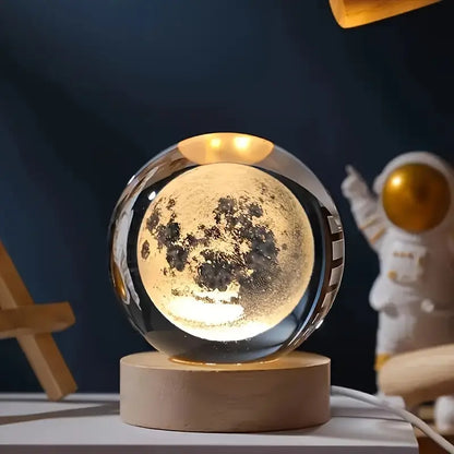 🌙 Lámpara Cósmica de Cristal con Planetario Interior 🌛