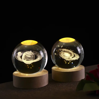 🌙 Lámpara Cósmica de Cristal con Planetario Interior 🌛
