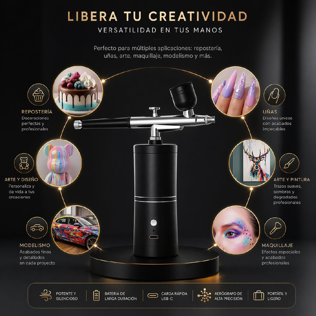 ✨ AirPro Black™ 🖤 Aerógrafo portátil inalámbrico 🔋📲Cientos de usos