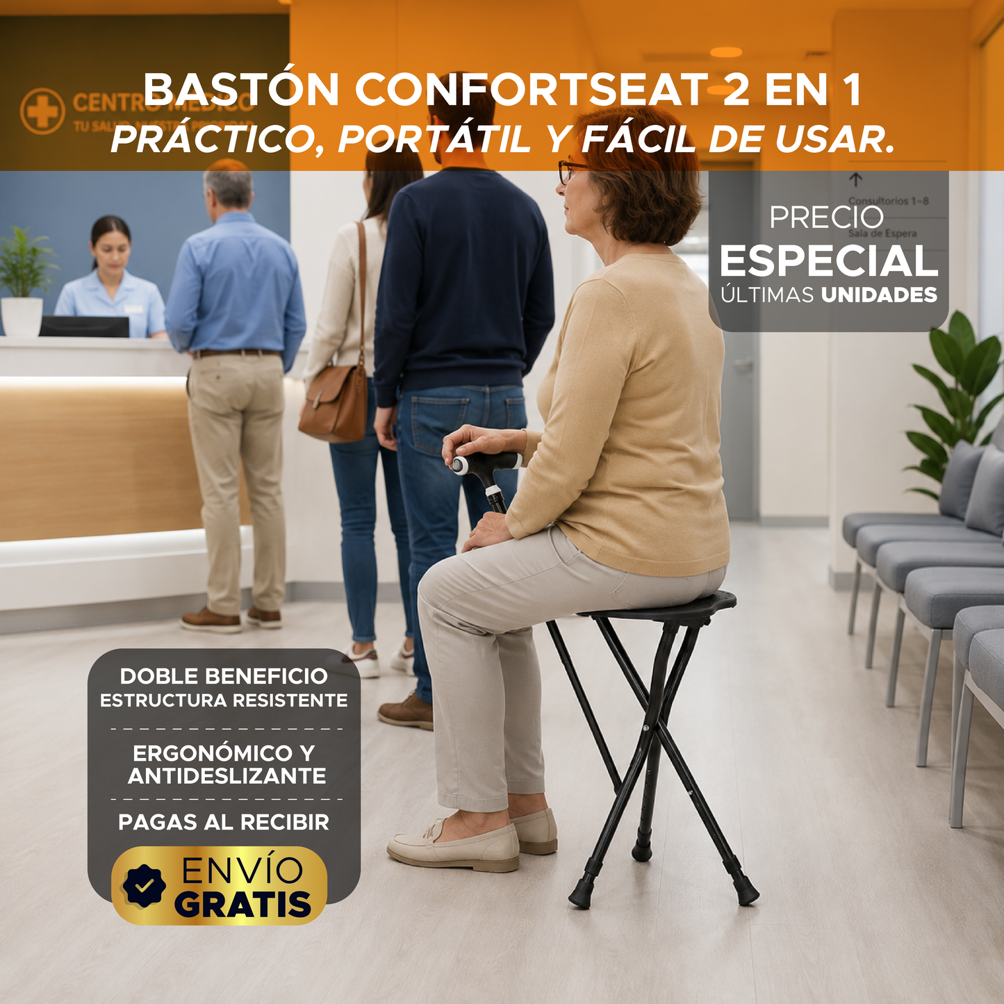 💡 🦯Bastón ConfortSeat 2 en 1 🦯🌟Práctico, portátil y fácil de usar. ✨