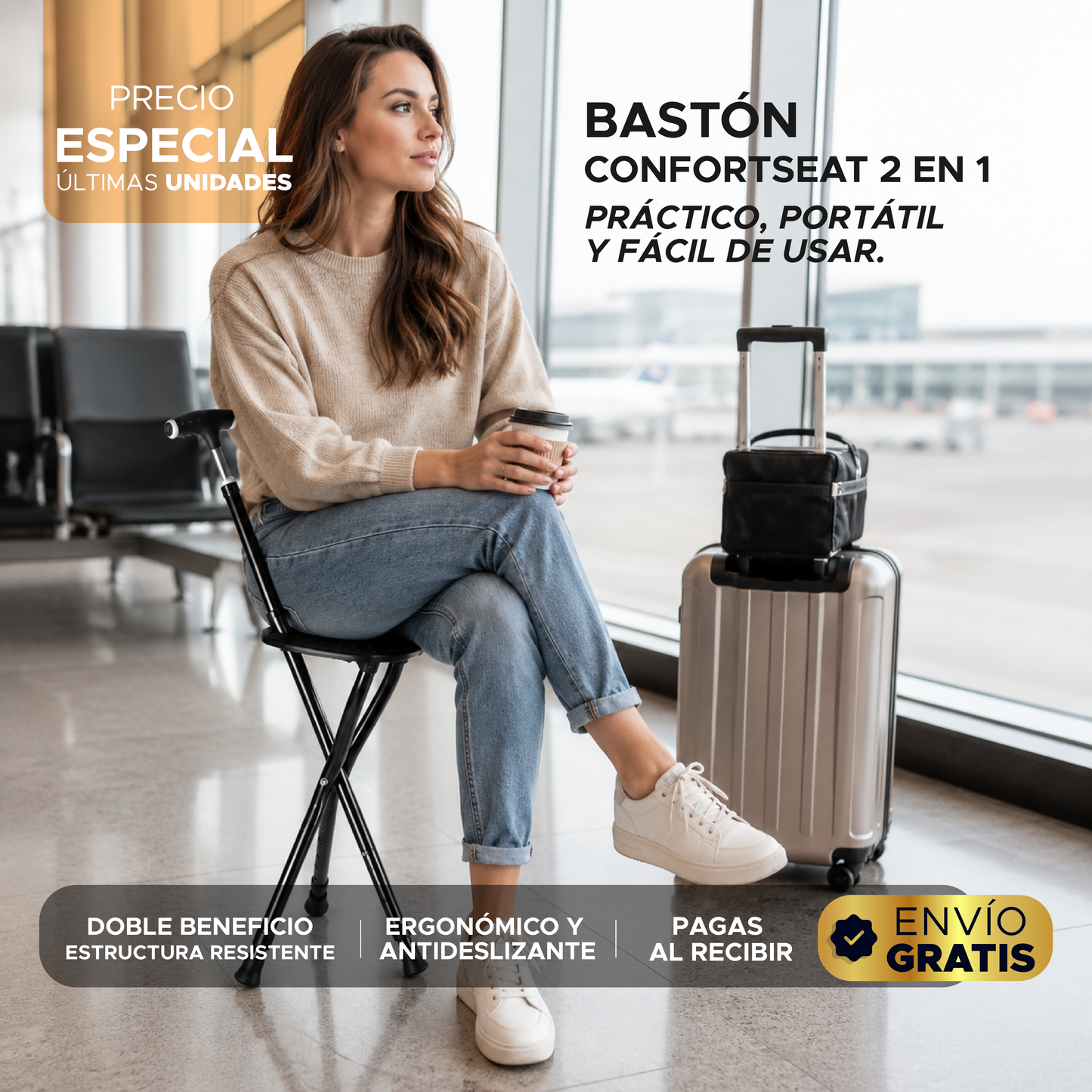 💡 🦯Bastón ConfortSeat 2 en 1 🦯🌟Práctico, portátil y fácil de usar. ✨