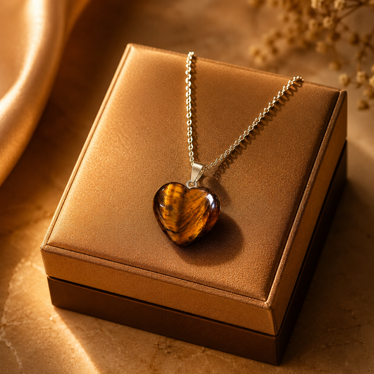 🐅🧡✨ Collar Corazón Ojo de Tigre Premium ✨🧡🐅