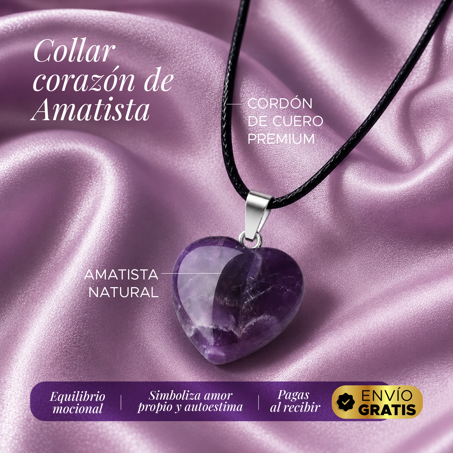 💜✨ COLLAR CORAZÓN DE AMATISTA NATURAL ✨💜