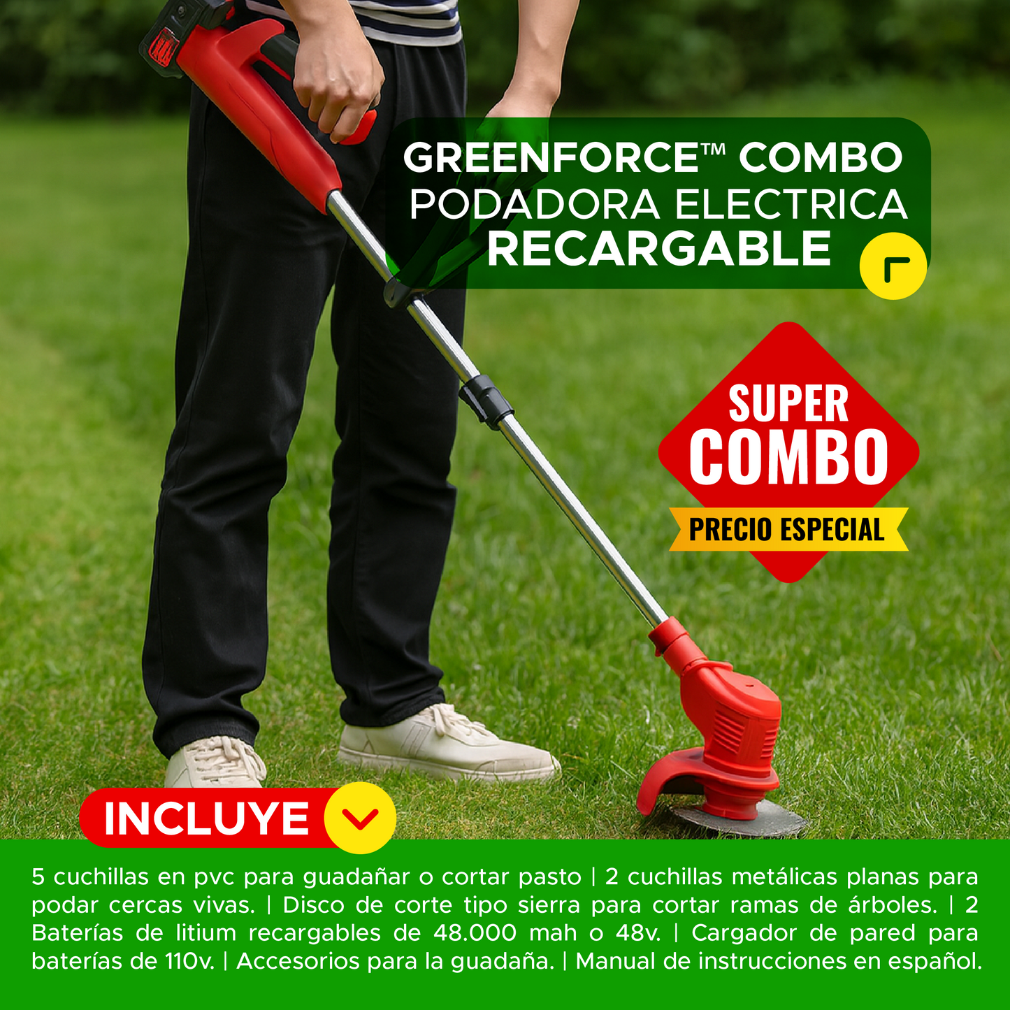 ⚡🌱 GREENFORCE™ COMBO PODADORA ELECTRICA RECARGABLE 🌳⚡