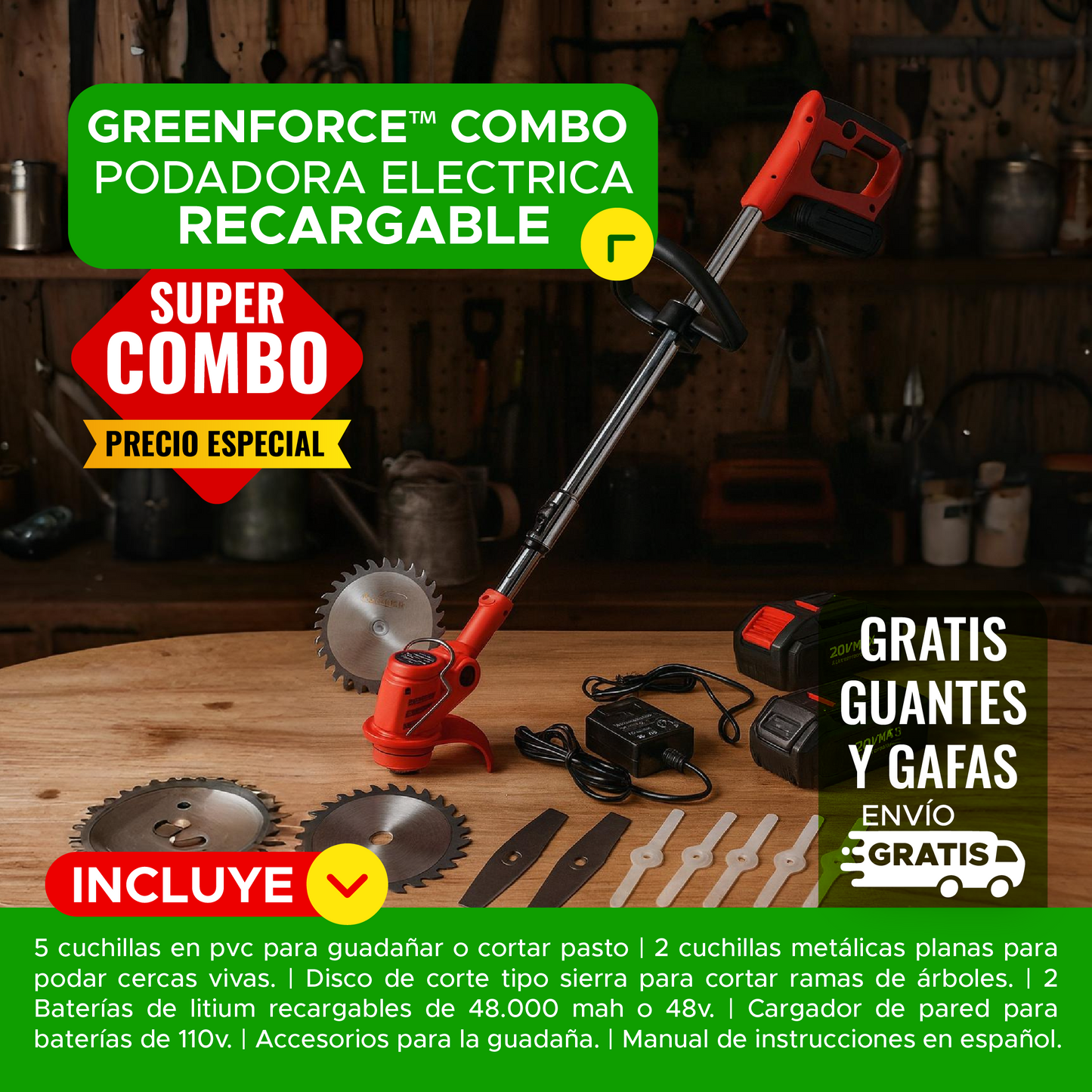 ⚡🌱 GREENFORCE™ COMBO PODADORA ELECTRICA RECARGABLE 🌳⚡