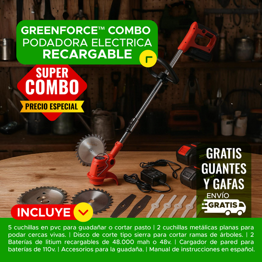 ⚡🌱 GREENFORCE™ COMBO PODADORA ELECTRICA RECARGABLE 🌳⚡