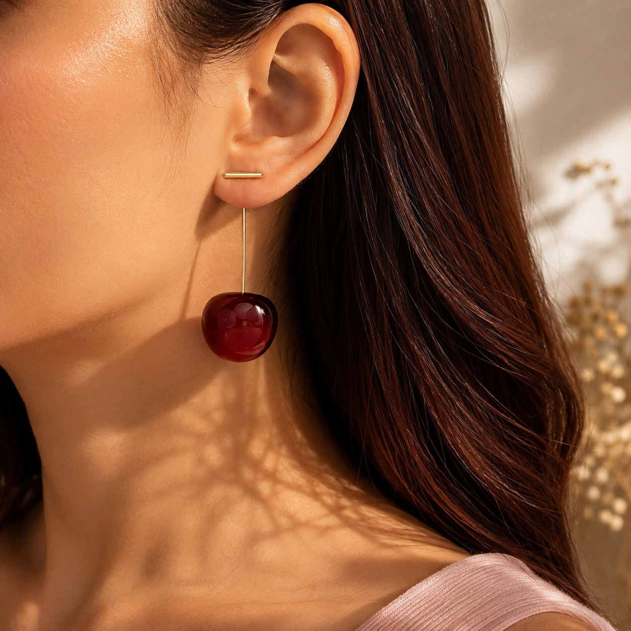 ✨🍒Pendientes cherry kiss de cristal y acero ✨Diseño que cautiva