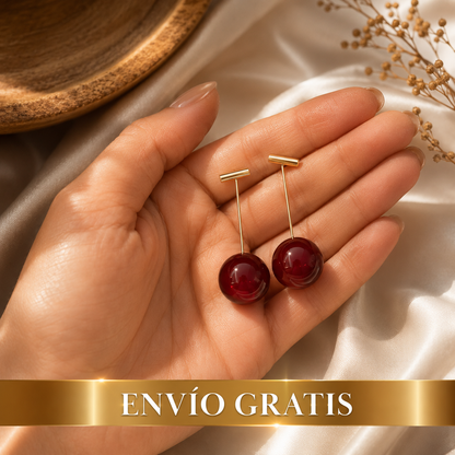 ✨🍒Pendientes cherry kiss de cristal y acero ✨Diseño que cautiva