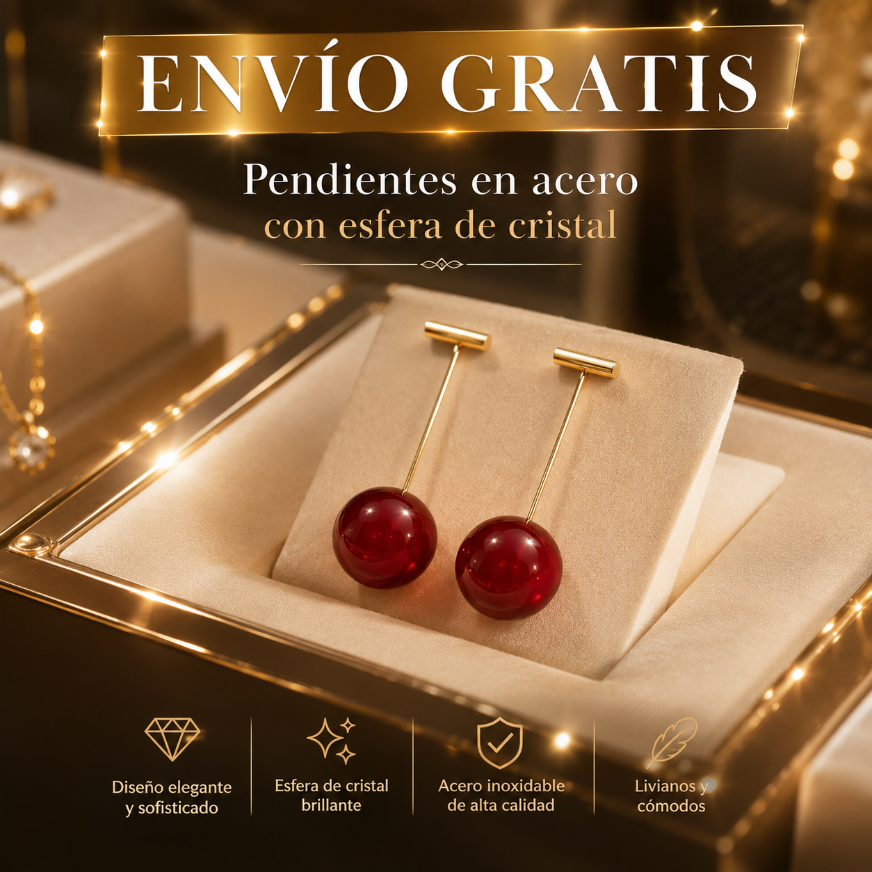 ✨🍒Pendientes cherry kiss de cristal y acero ✨Diseño que cautiva