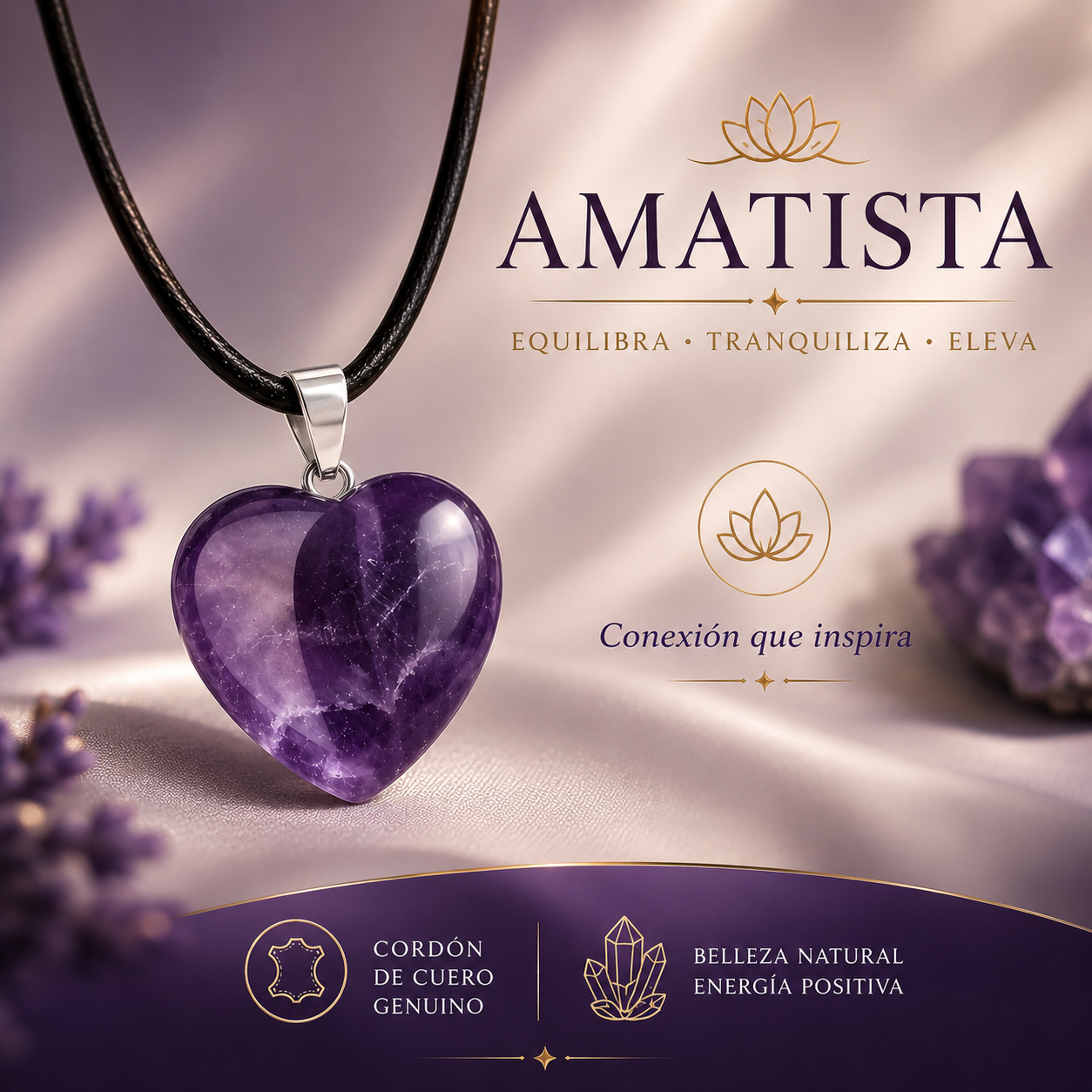 💜✨ COLLAR CORAZÓN DE AMATISTA NATURAL ✨💜