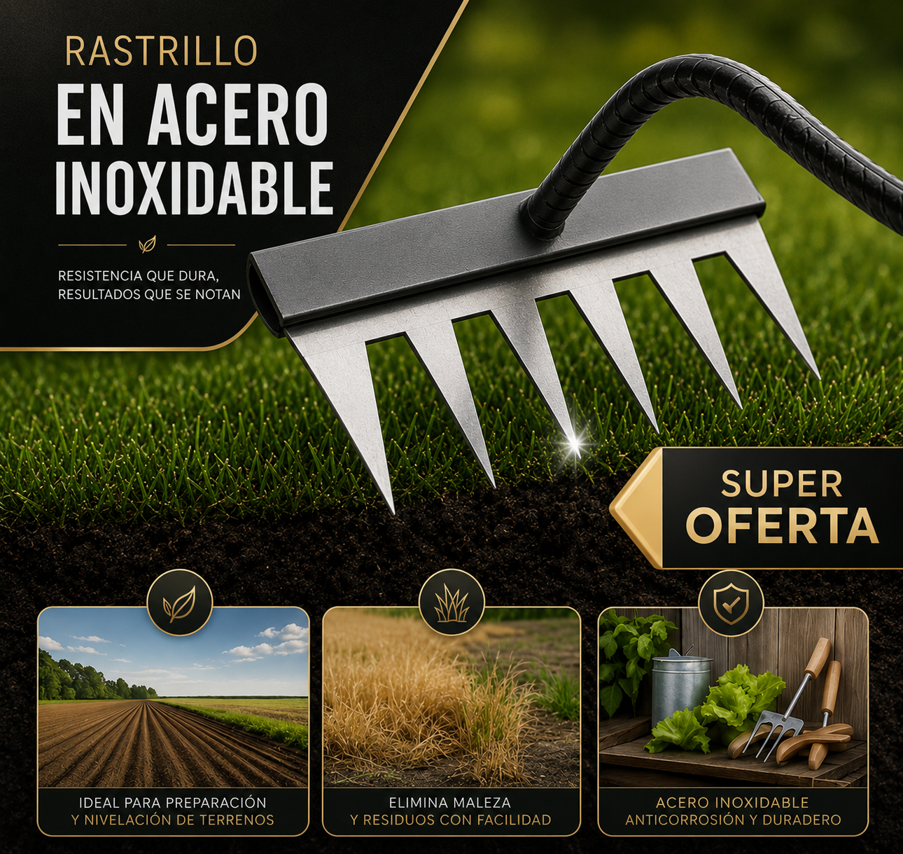 🌱GARDEN PRO! RASTRILLO EN ACERO DE ALTA DURABILIDAD