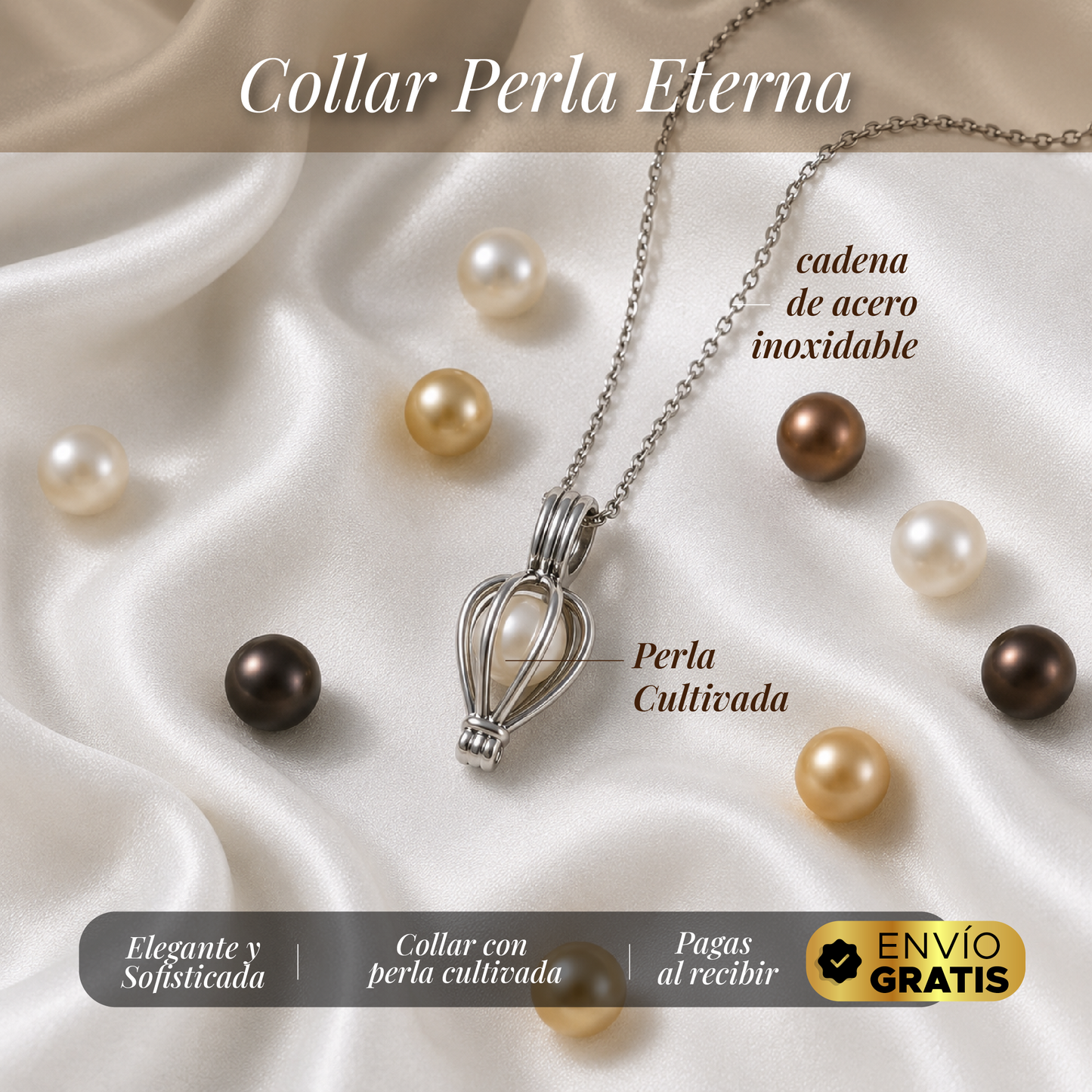 🤍👑✨ KIT COLLAR PERLA ETERNA™ ✨👑🤍CADENA DE ACERO Y PERLA REAL