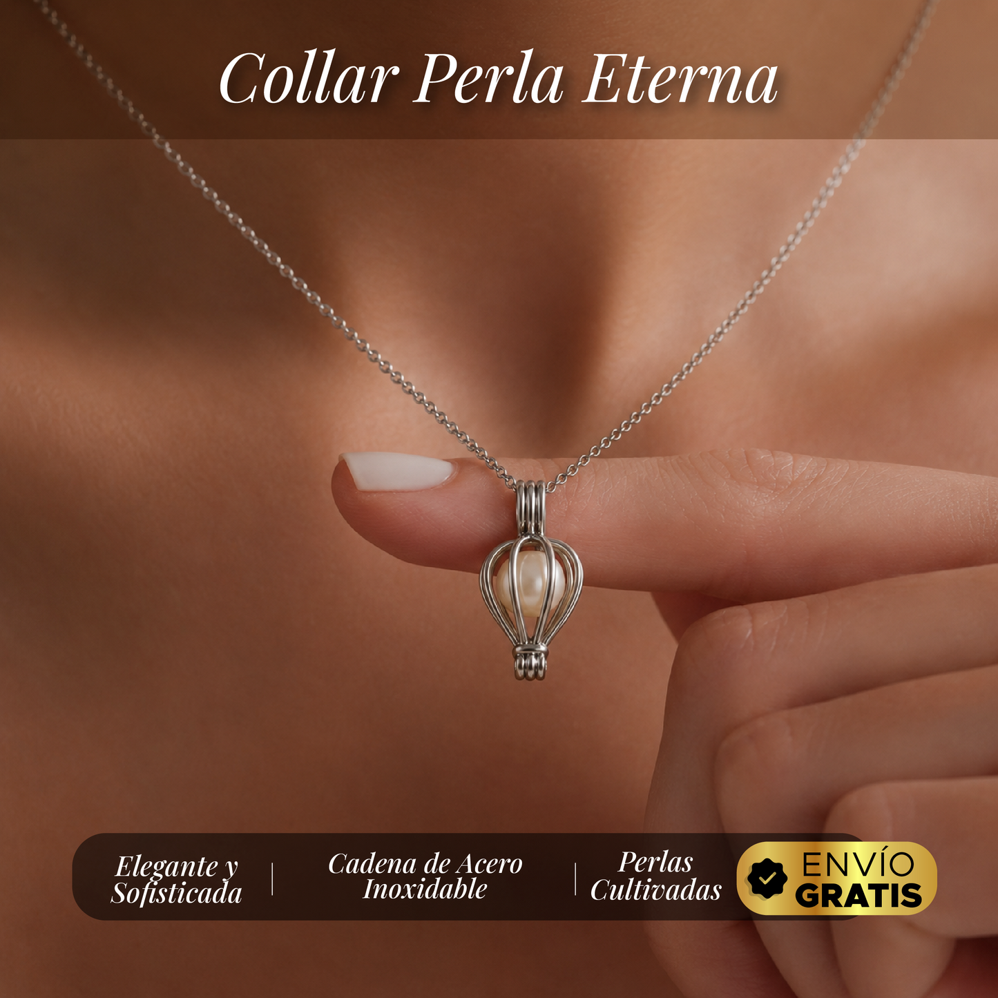 🤍👑✨ KIT COLLAR PERLA ETERNA™ ✨👑🤍CADENA DE ACERO Y PERLA REAL
