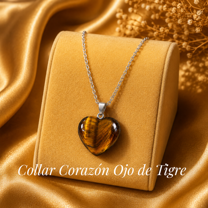 🐅🧡✨ Collar Corazón Ojo de Tigre Premium ✨🧡🐅