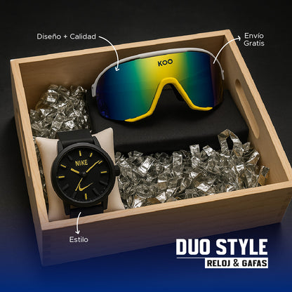 🕶️⌚ DUO STYLE HOMBRE: RELOJ + GAFAS +CAJA🎁 🔥