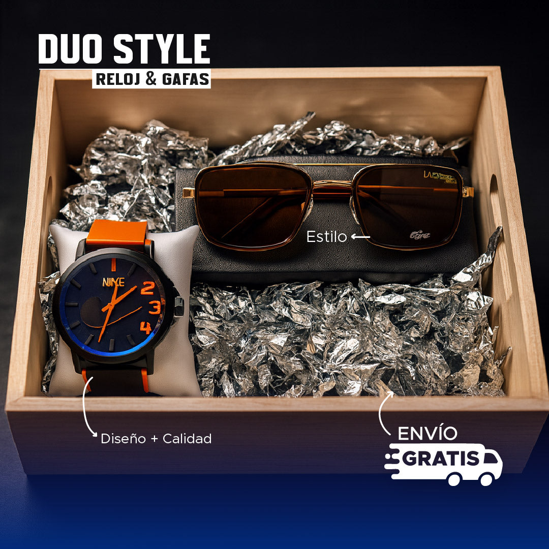 🕶️⌚ DUO STYLE HOMBRE: RELOJ + GAFAS +CAJA🎁 🔥