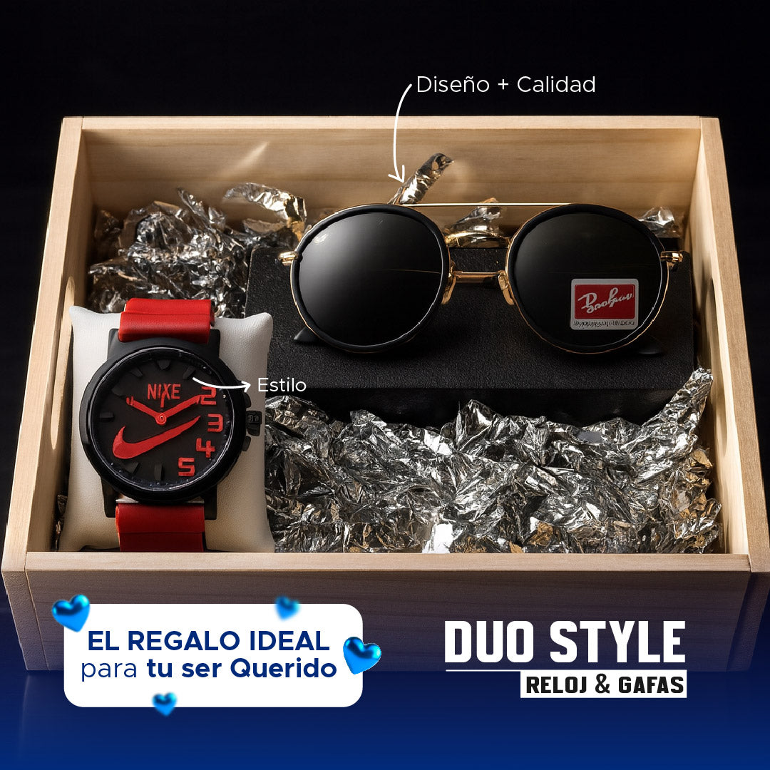 🕶️⌚ DUO STYLE HOMBRE: RELOJ + GAFAS +CAJA🎁 🔥