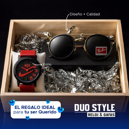 🕶️⌚ DUO STYLE HOMBRE: RELOJ + GAFAS +CAJA🎁 🔥