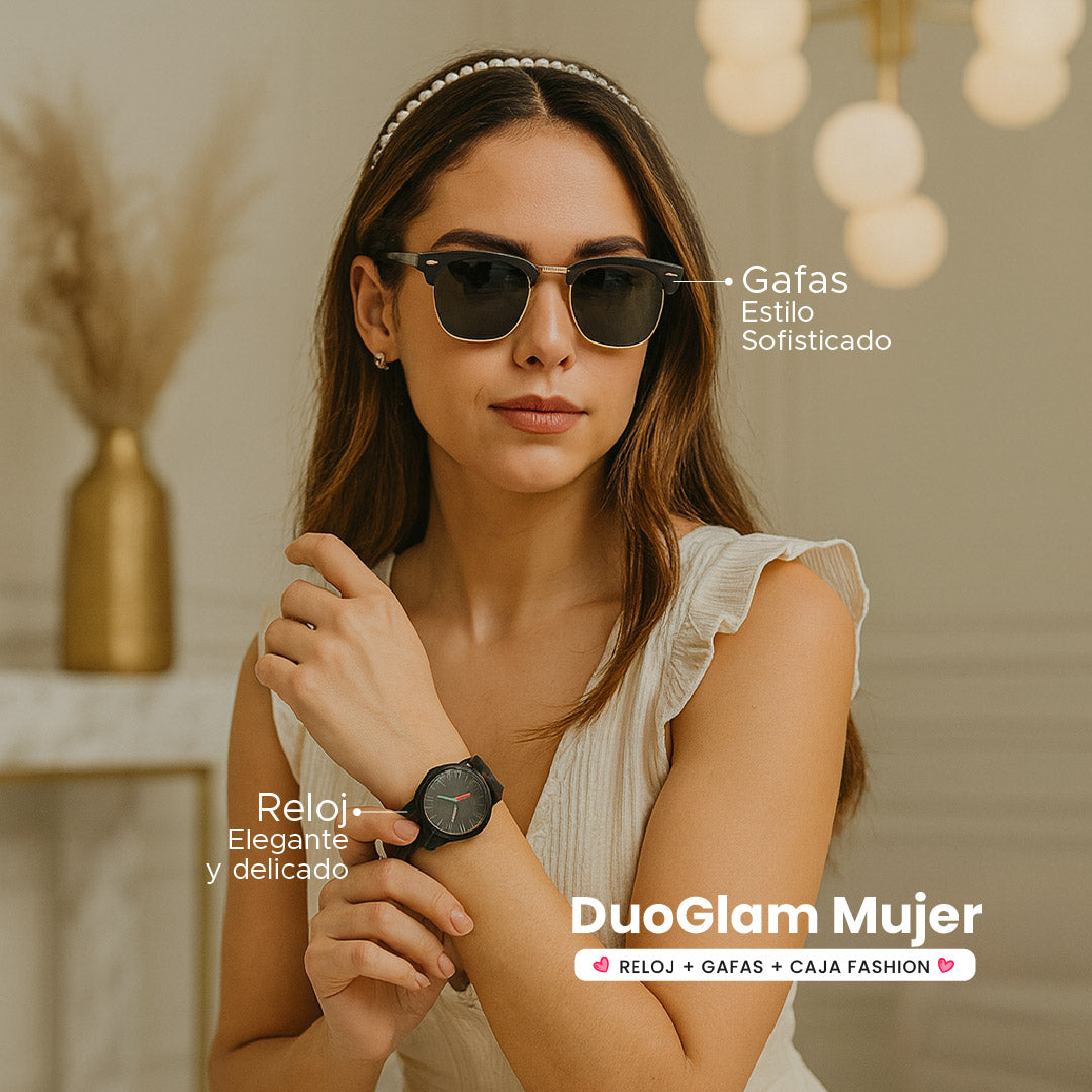 ⌚💖 DuoGlam™ Mujer – Reloj + Gafas + Caja Fashion ✨🕶️