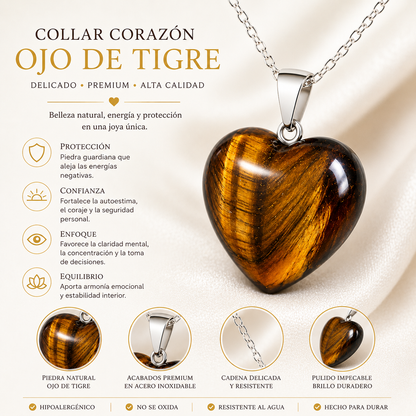 🐅🧡✨ Collar Corazón Ojo de Tigre Premium ✨🧡🐅