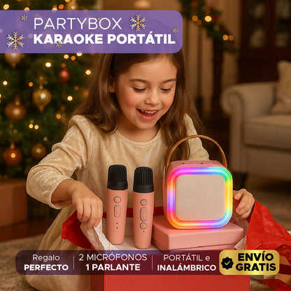 🎉🎶🎤 KARAOKE PARTYBOX, PARLANTE PORTÁTIL + 2 MICRÓFONOS 🎤✨