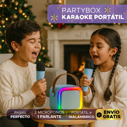 🎉🎶🎤 KARAOKE PARTYBOX, PARLANTE PORTÁTIL + 2 MICRÓFONOS 🎤✨