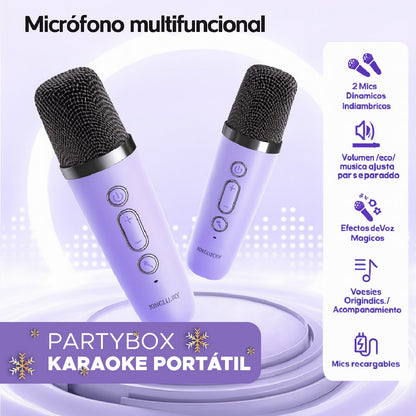 🎉🎶🎤 KARAOKE PARTYBOX, PARLANTE PORTÁTIL + 2 MICRÓFONOS 🎤✨