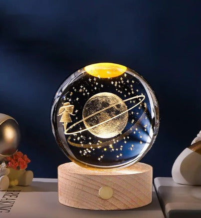 🌙 Lámpara Cósmica de Cristal con Planetario Interior 🌛