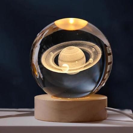 🌙 Lámpara Cósmica de Cristal con Planetario Interior 🌛