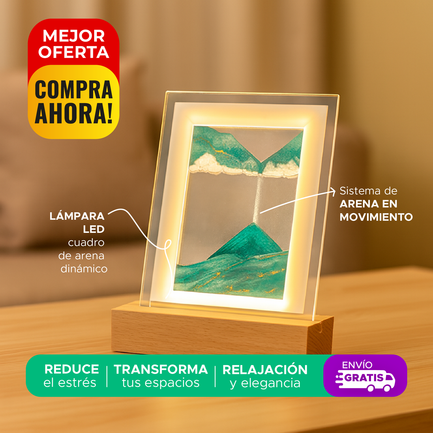 🌌✨SANDART™ LAMPARA LUZ LED DISEÑO CUADRO DE ARENA ✨🌌