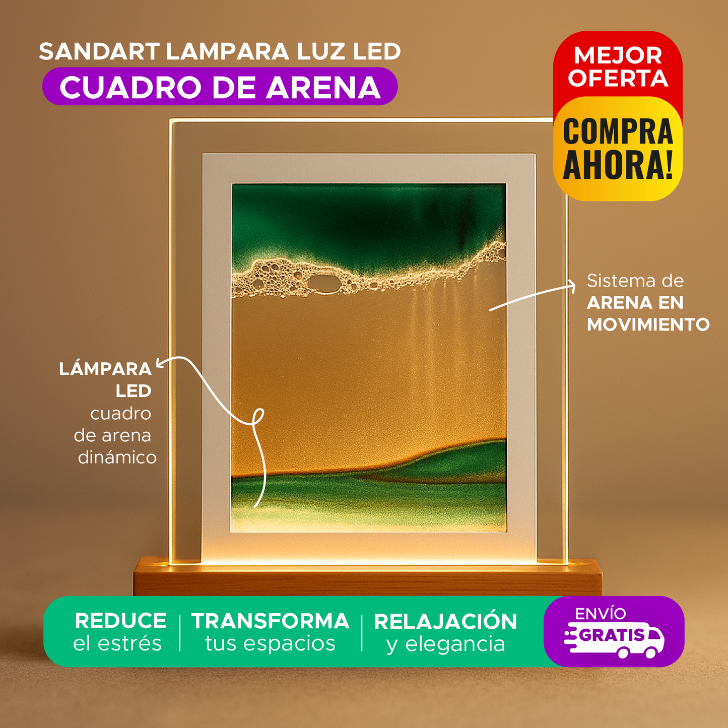 🌌✨SANDART™ LAMPARA LUZ LED DISEÑO CUADRO DE ARENA ✨🌌