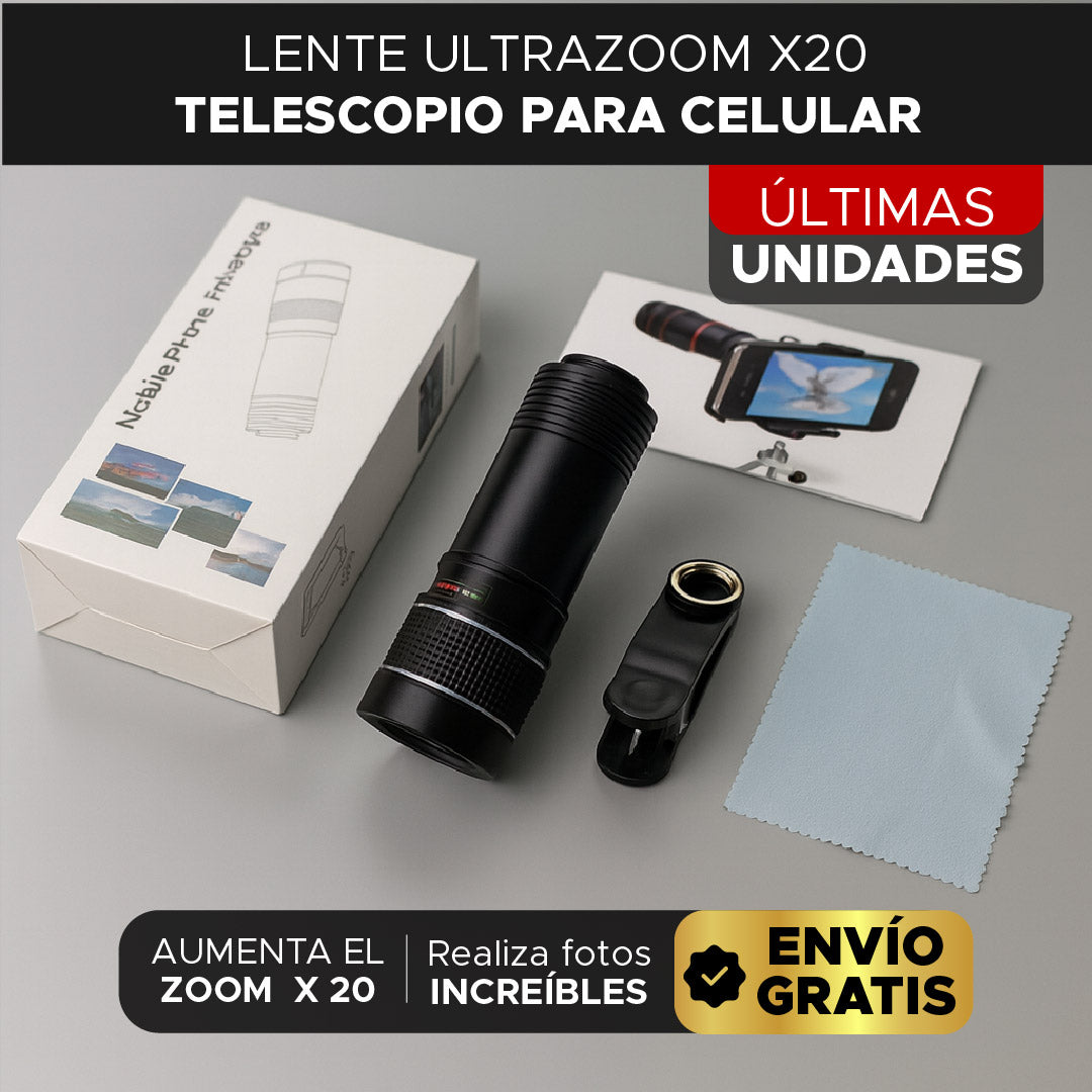 🔭✨ LENTE ULTRAZOOM X20 TELESCOPIO PARA CELULAR 🔭📸