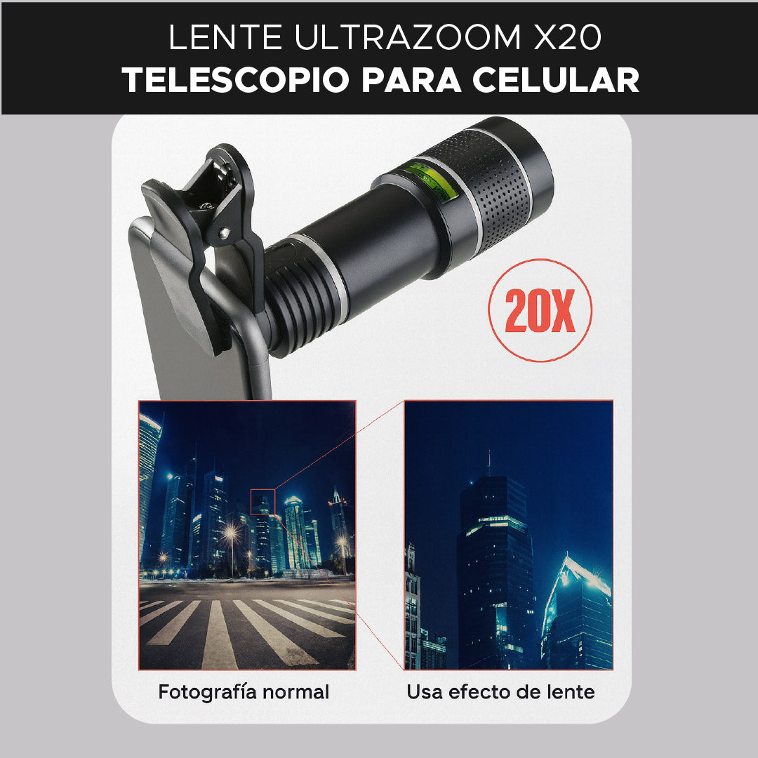 🔭✨ LENTE ULTRAZOOM X20 TELESCOPIO PARA CELULAR 🔭📸
