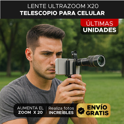🔭✨ LENTE ULTRAZOOM X20 TELESCOPIO PARA CELULAR 🔭📸