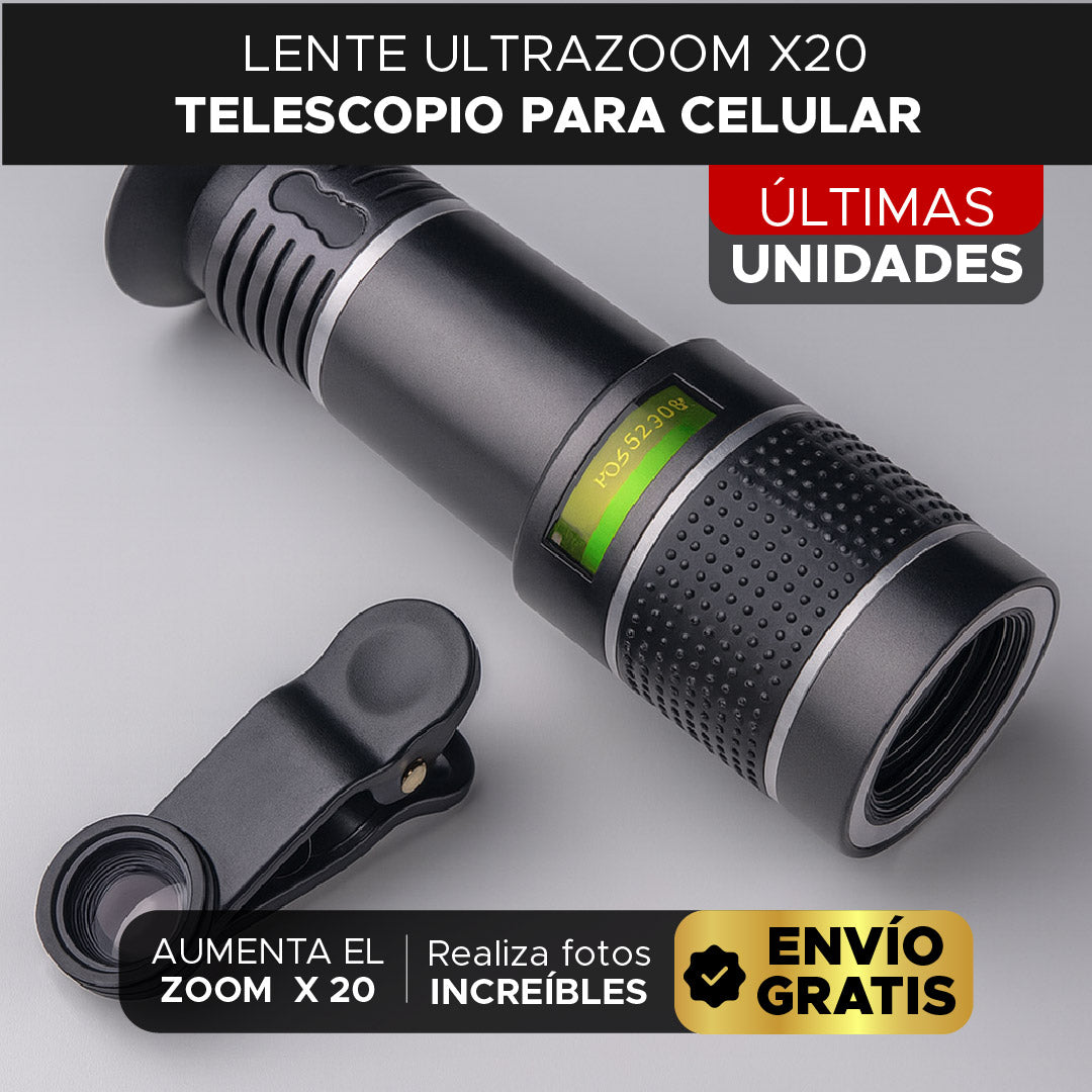 🔭✨ LENTE ULTRAZOOM X20 TELESCOPIO PARA CELULAR 🔭📸