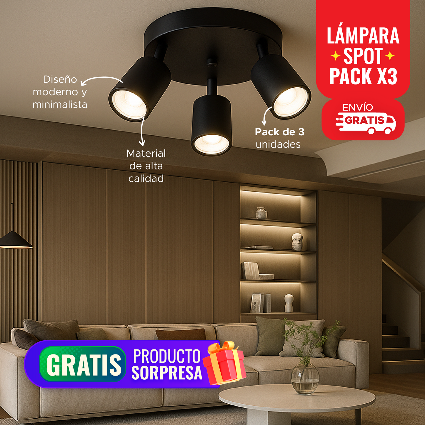🌟💡 SPOTLIGHT PRO™ – LÁMPARA PACK X3 UNIDADES + 🎁REGALO