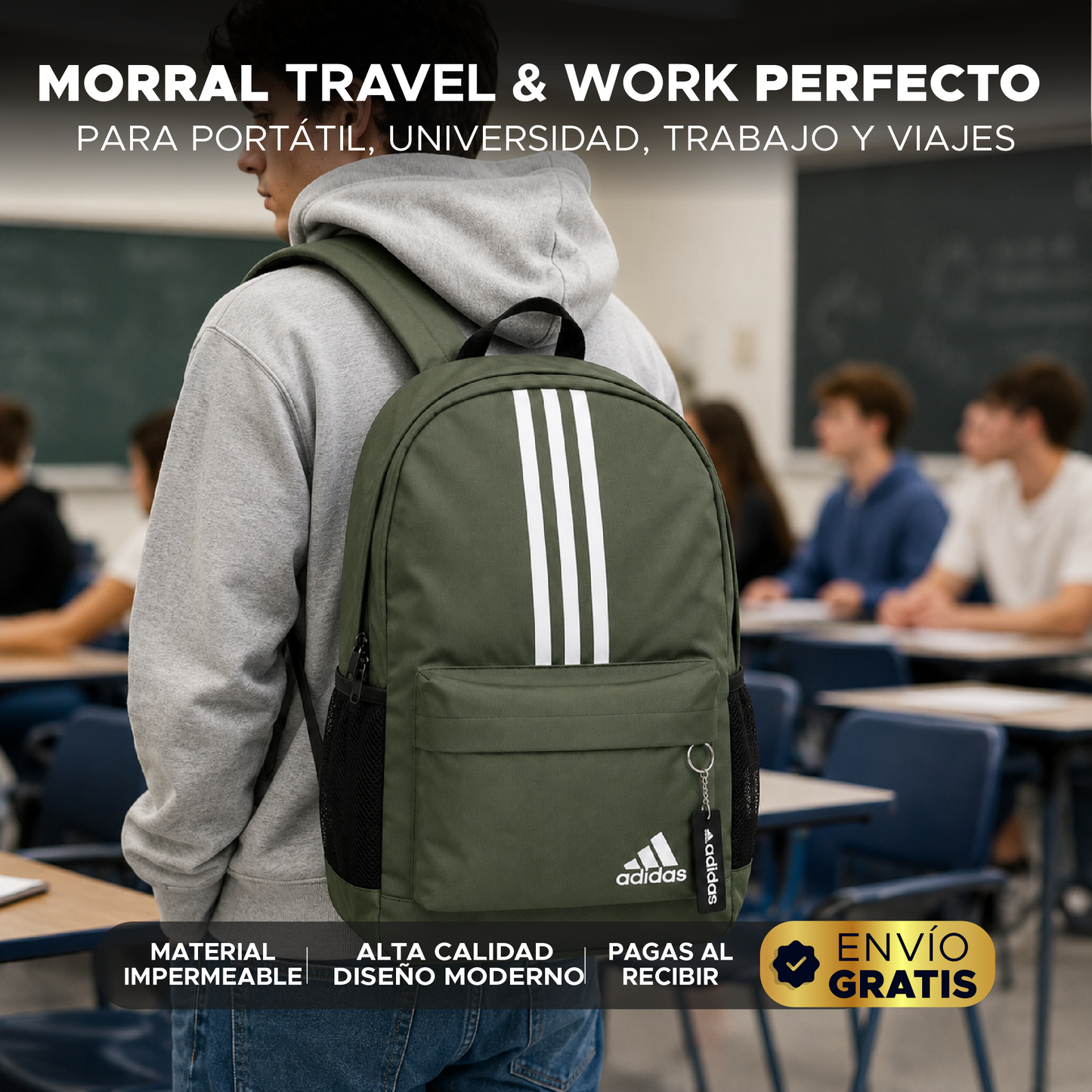 🔥🚀 Morral Adidas Premium Waterproof 💻✨