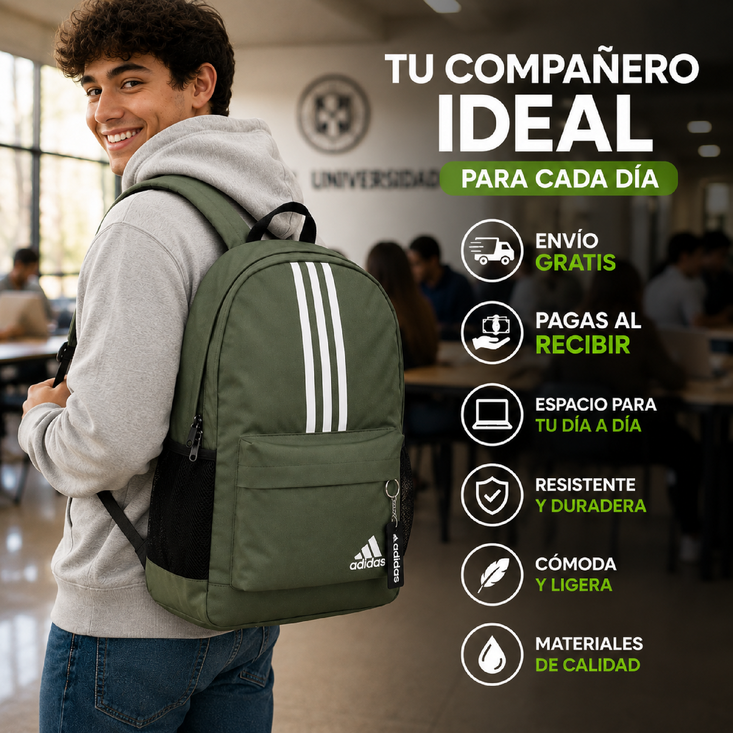 🔥🚀 Morral Adidas Premium Waterproof 💻✨